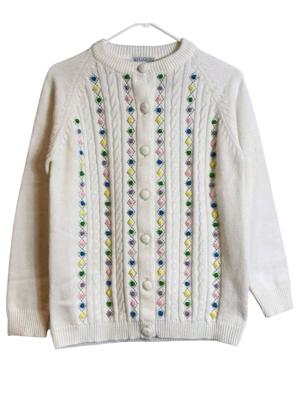 Vintage Alexanders Multicolored Rosette Cardigan Sweater FLAWED READ
